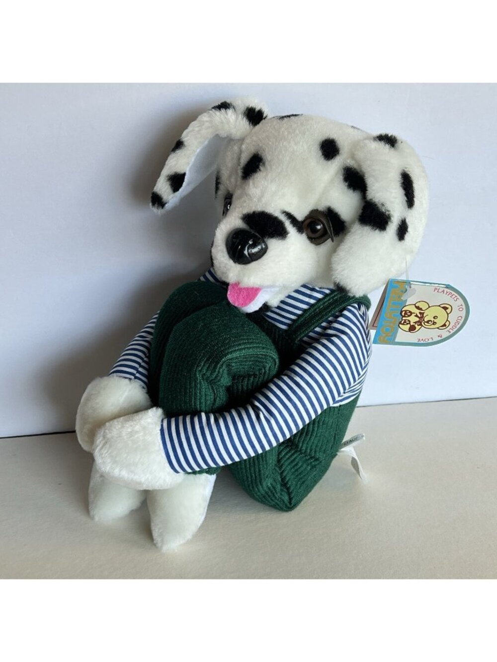 Kellytoy Knee Hugger Dalmation Dog Long Legs Tag Green Corduroy Overalls 16"